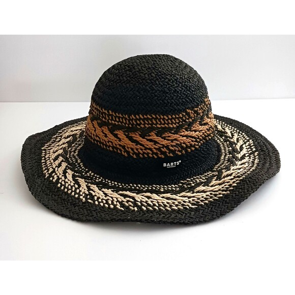 Barts Amsterdam Caledona Blk/Cream Straw Wide Brim Woven Sun Hat O/S main image 5